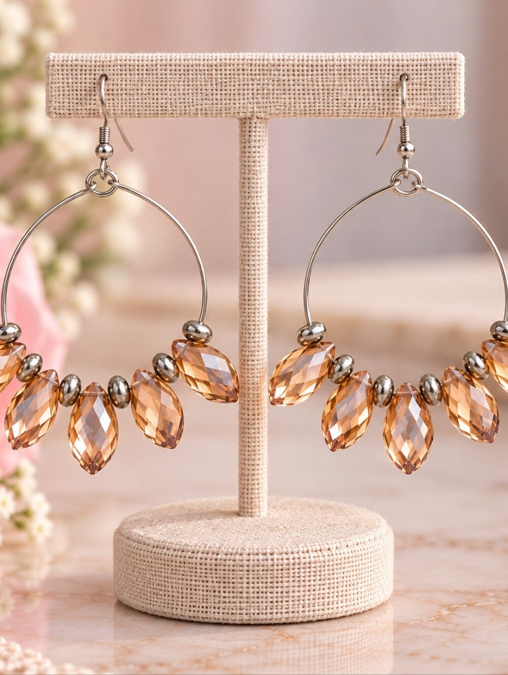 Plunder Champagne Crystal Beaded Hoop Earrings โ 2"